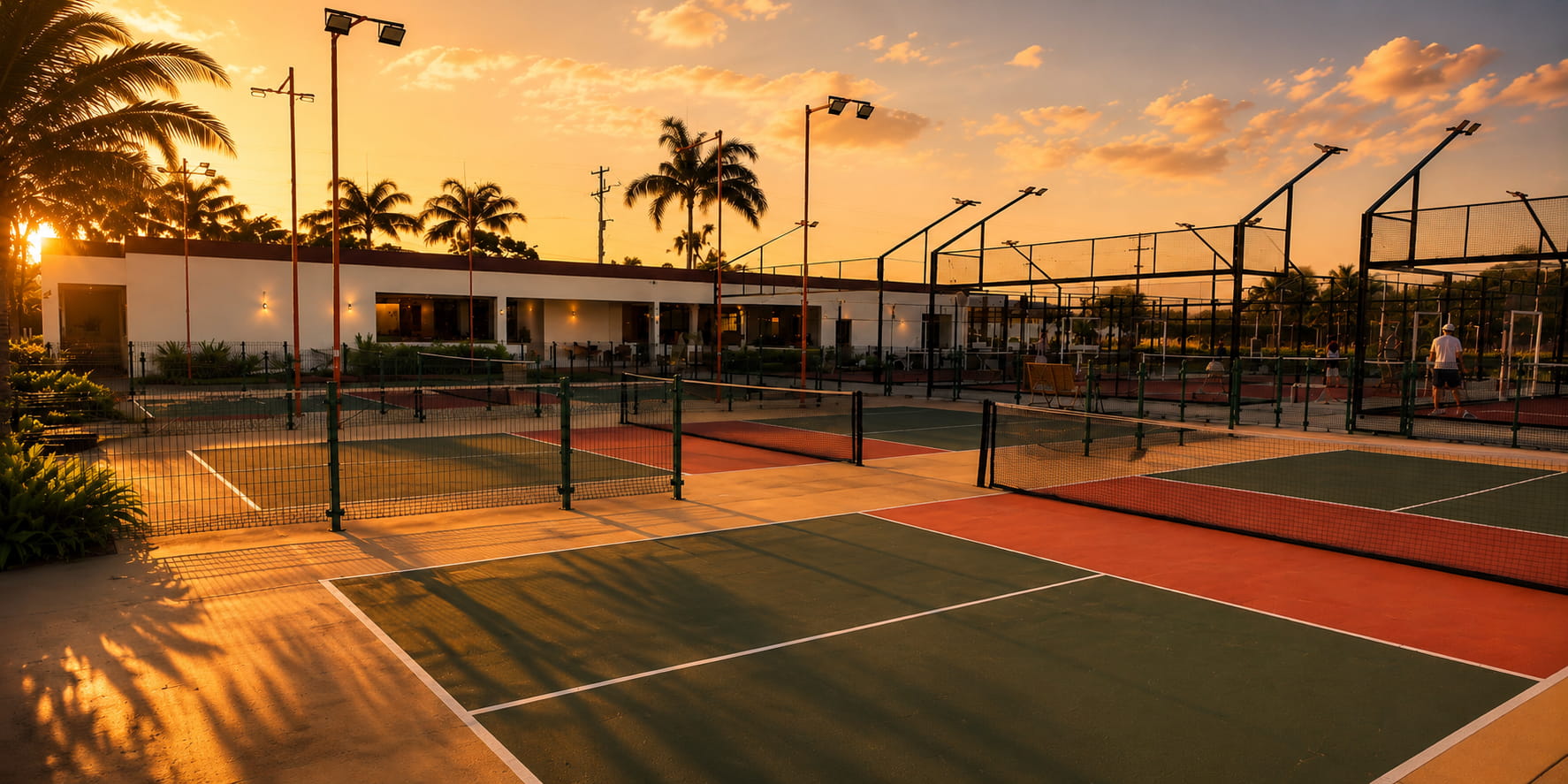 Pickleball match in progress at Cabarete courts during a group retreat